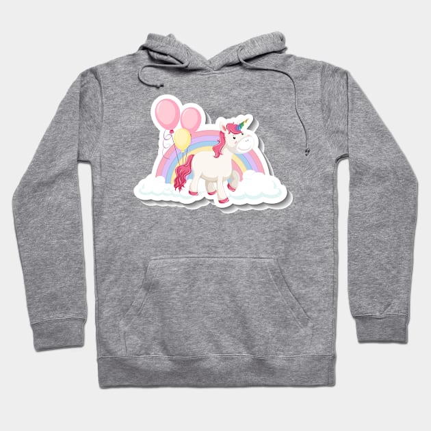 Cute unicorn with rainbow and clouds white Hoodie by Thumthumlam